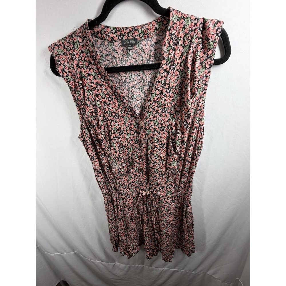Lily Rose Floral Romper Womens XS Pink Black Mini Jumpsuit Sleeveless V-Neck